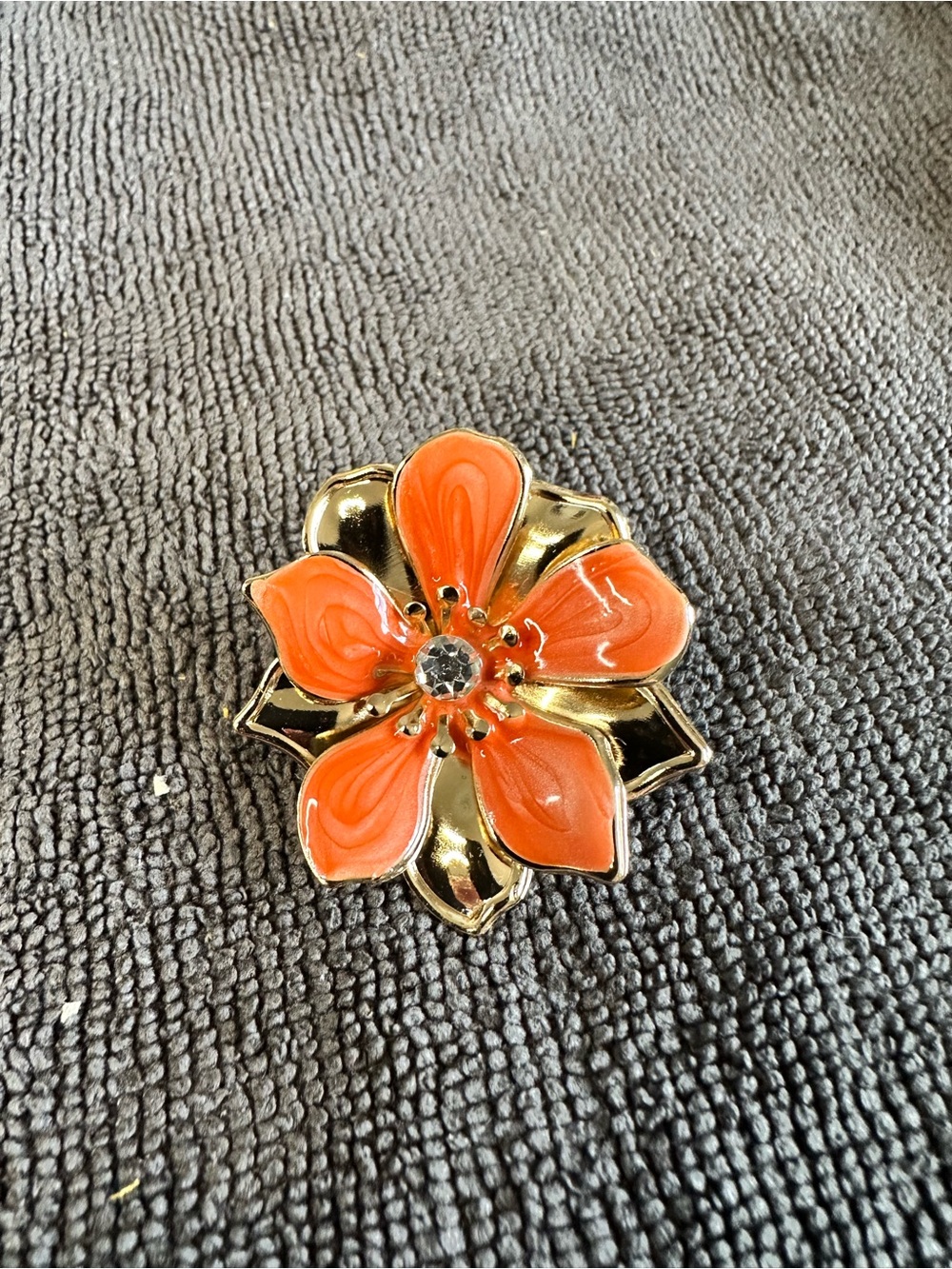 Unk Orange and Gold Floral Enamel Brooch
